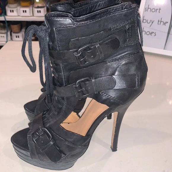 L.A.M.B. Platform Leather Heels 8.5 Strappy Lace-Up (worn once) - Picture 1 of 7